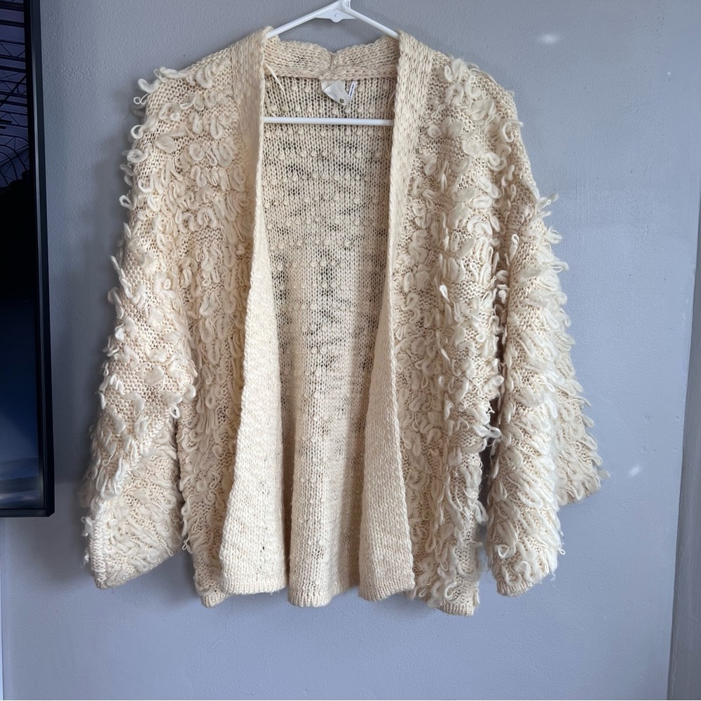 Anthropologie Akemi & Kin‎ Chunky Knit Loop Cardigan Cream Wool Blend One Size
